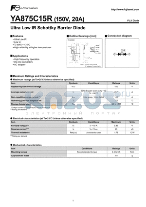 YA875C15R datasheet - Ultra Low IR Schottky Barrier Diode