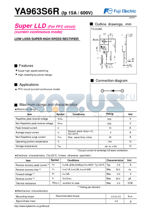 YA963S6R datasheet - LOW LOSS SUPER HIGH SPEED RECTIFIER