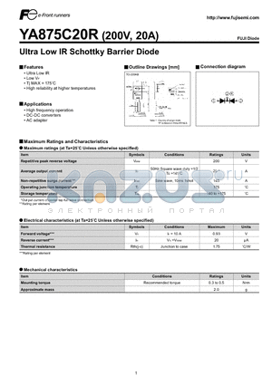 YA875C20R datasheet - Ultra Low IR Schottky Barrier Diode