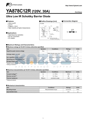 YA878C12R datasheet - Ultra Low IR Schottky Barrier Diode