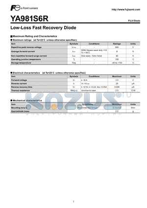 YA981S6R datasheet - Low-Loss Fast Recovery Diode