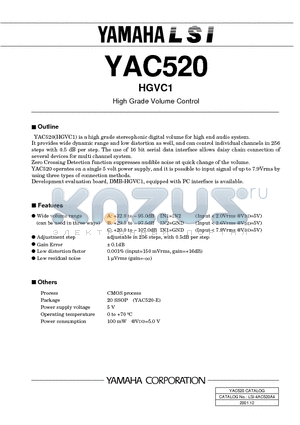 YAC520 datasheet - High Grade Volume Control