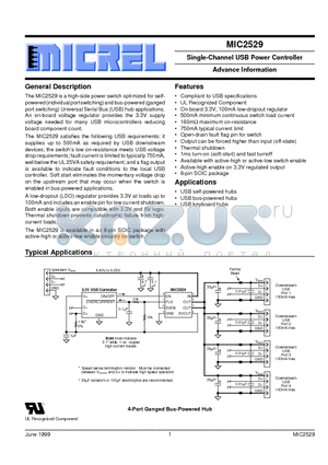 MIC2529 datasheet - Single-Channel USB Power Controller Advance Information