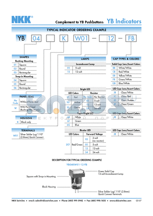 YB01WKW01 datasheet - Complement to YB Pushbuttons