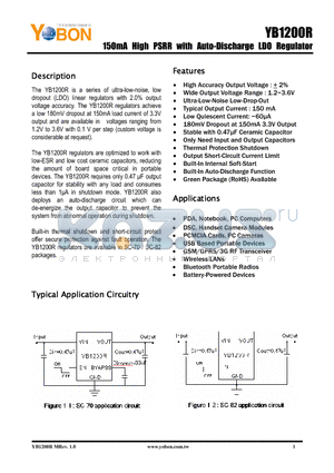 YB1200SC70R360 datasheet - 150mA High PSRR with Auto-Discharge LDO Regulator