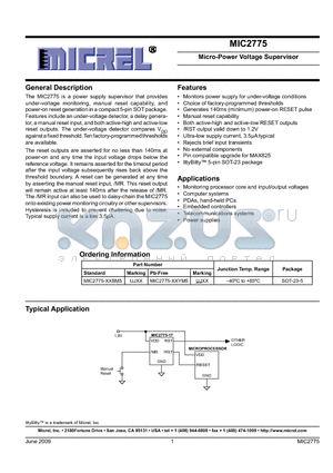 MIC2775_09 datasheet - Micro-Power Voltage Supervisor