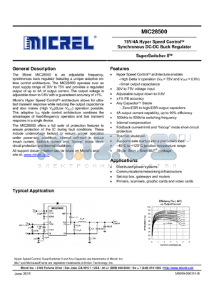 MIC28500YJL datasheet - 75V/4A Hyper Speed Control Synchronous DC-DC Buck Regulator