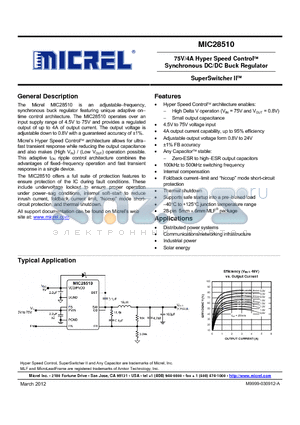 MIC28510YJL datasheet - 75V/4A Hyper Speed Control Synchronous DC/DC Buck Regulator