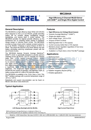 MIC2844AYMT datasheet - High Efficiency 6 Channel WLED Driver with DAM and Single Wire Digital Control