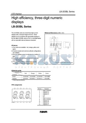 LB-203VB datasheet - High efficiency, three-digit numeric displays