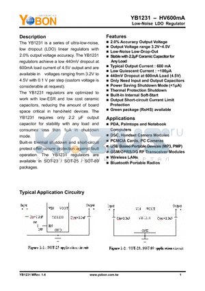 YB1231ST25X380 datasheet - Low-Noise LDO Regulator