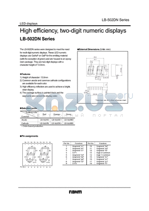 LB-502DN datasheet - High efficiency, two-digit numeric displays