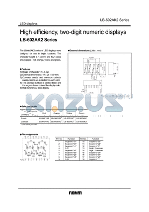 LB-602AK2 datasheet - High efficiency, two-digit numeric displays