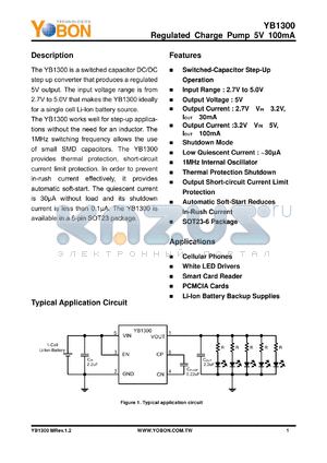 YB1300 datasheet - Regulated Charge Pump 5V 100mA