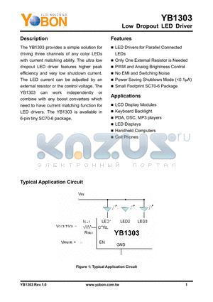 YB1303SC76A datasheet - Low Dropout LED Driver