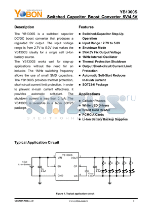 YB1300ST26S450 datasheet - Switched Capacitor Boost Converter 5V/4.5V
