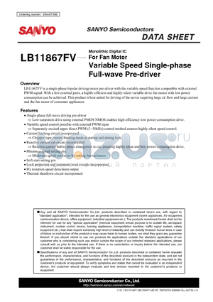 LB11867FV datasheet - For Fan Motor Variable Speed Single-phase Full-wave Pre-driver
