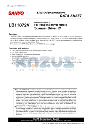 LB11872V datasheet - Monolithic Digital IC For Polygonal Mirror Motors Scanner Driver IC