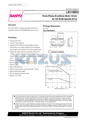 LB11995H datasheet - Three-Phase Brushless Motor Driver for CD-ROM Spindle Drive