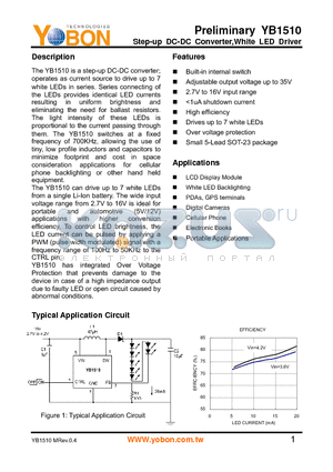 YB1510 datasheet - Step-up DC-DC Converter,White LED Driver