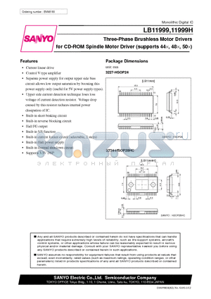 LB11999H datasheet - Three-Phase Brushless Motor Drivers for CD-ROM Spindle Motor Driver (supports 44x, 48x, 50x)