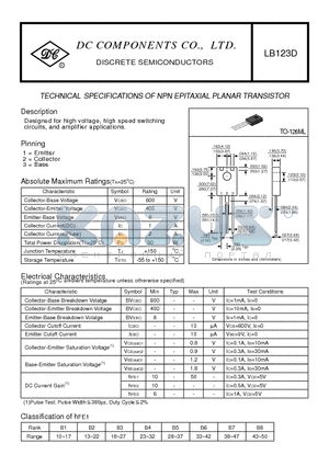 LB123D datasheet - TECHNICAL SPECIFICATIONS OF NPN EPITAXIAL PLANAR TRANSISTOR
