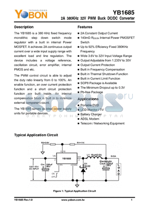 YB1685SPX8P datasheet - 2A 380KHz 32V PWM Buck DC/DC Converter