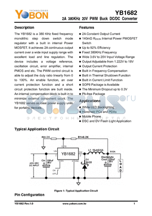 YB1682 datasheet - 2A 380KHz 20V PWM Buck DC/DC Converter