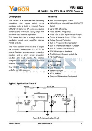 YB1683 datasheet - 3A 380KHz 28V PWM Buck DC/DC Converter