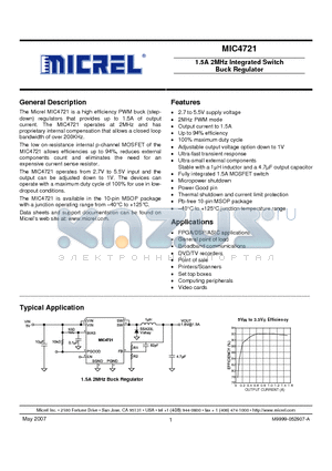 MIC4721 datasheet - 1.5A 2MHz Integrated Switch Buck Regulator