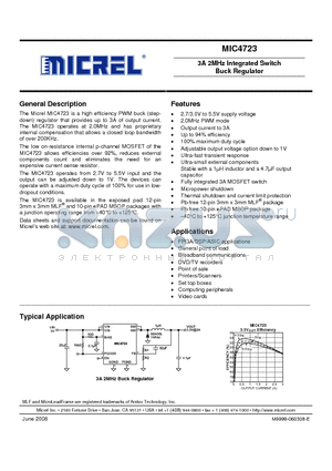 MIC4723YML datasheet - 3A 2MHz Integrated Switch Buck Regulator