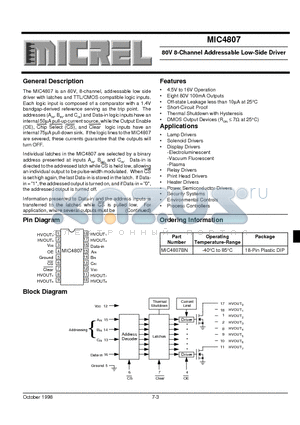 MIC4807BN datasheet - 80V 8-Channel Addressable Low-Side Driver