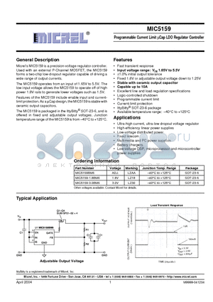 MIC5159-1.8BM6 datasheet - PROGRAMMABLE CURRENT LIMIT UCAP LDO REGULATOR CONTROLLER