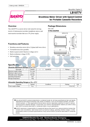 LB1877 datasheet - Brushless Motor Driver with Speed Control for Portable Cassette Recorders