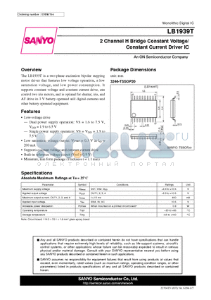LB1939T datasheet - 2 Channel H Bridge Constant Voltage/ Constant Current Driver IC
