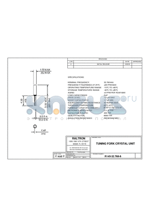 R145-32.768-8 datasheet - TUNING FORK CRYSTAL UNIT