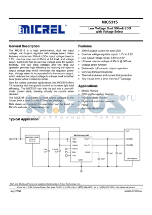 MIC5315-1.8/1.8/1.0YMT datasheet - Low Voltage Dual 300mA LDO with Voltage Select