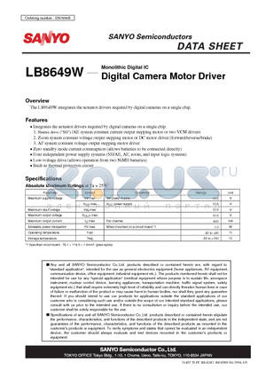 LB8649W datasheet - Monolithic Digital IC Digital Camera Motor Driver