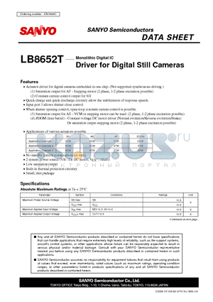 LB8652T datasheet - Monolithic Digital IC Driver for Digital Still Cameras