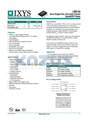 LBB126P datasheet - Dual Single-Pole, Normally Closed OptoMOS Relay