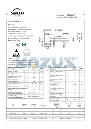 LBBA11W datasheet - T-1 (3mm) SOLID STATE LAMP