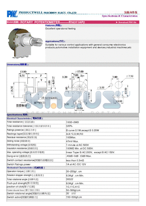 R16311AP2 datasheet - ROTARY POTENTIOMETER