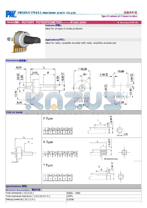 R16A12H01 datasheet - ROTARY POTENTIOMETER