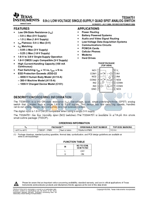 YC751 datasheet - 0.9-ohm LOW-VOLTAGE SINGLE-SUPPLY QUAD SPST ANALOG SWITCH