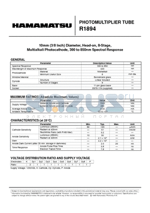 R1894 datasheet - PHOTOMULTIPLIER TUBE