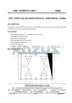 YD084 datasheet - JFET INPUT QUAD OPERATIONAL AMPLIFIER