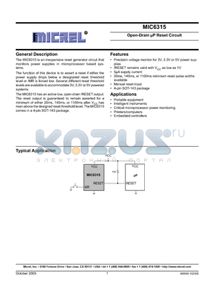 MIC6315_05 datasheet - Open-Drain lP Reset Circuit