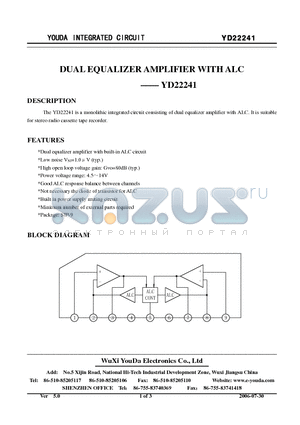 YD22241 datasheet - DUAL EQUALIZER AMPLIFIER WITH ALC