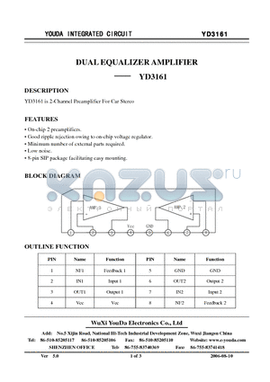 YD3161 datasheet - DUAL EQUALIZER AMPLIFIER
