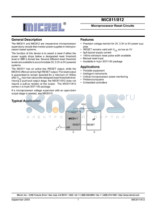 MIC811SU datasheet - Microprocessor Reset Circuits